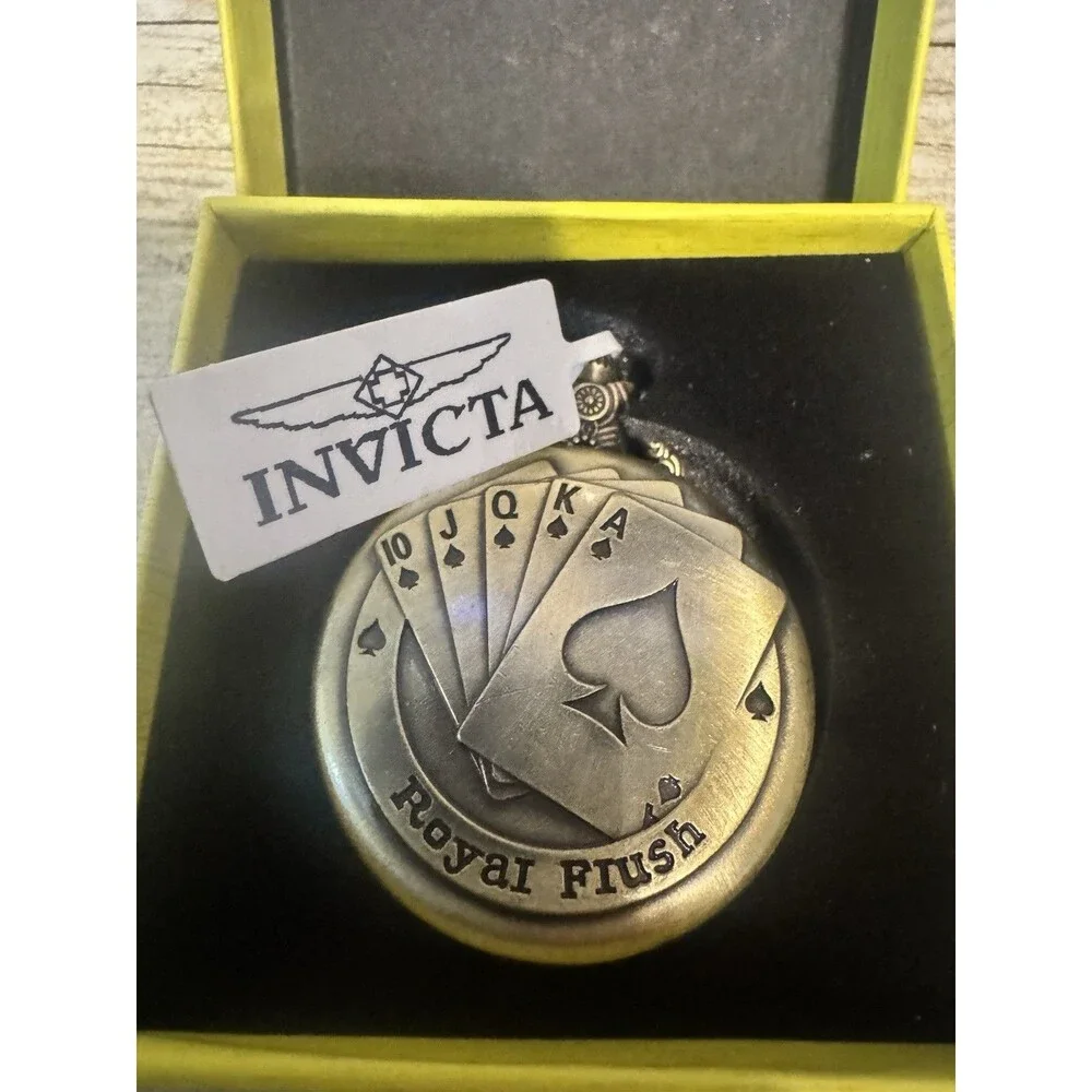 Poker Players Vintage Style Invicta Royal Flush Pocket Watch Bronze 47mm